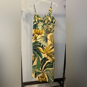 FARM Rio Tropical Yellow and Green Midi Dress NWT
